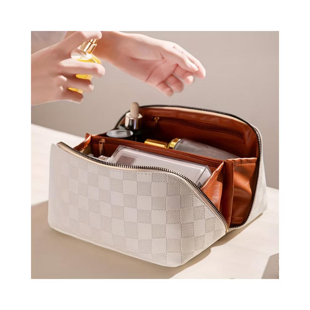 Checkered Makeup Bag, Large Capacity Cosmetic Bag with Handle, Portable Waterproof Travel Toiletry Organizer for Women - Image 22
