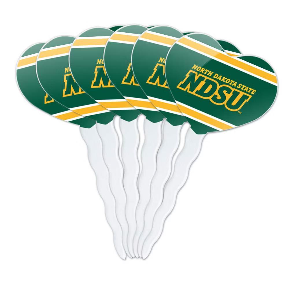 North Dakota State NDSU Stripes Heart Love Cupcake Picks Toppers Decoration Set of 6 - Image 3