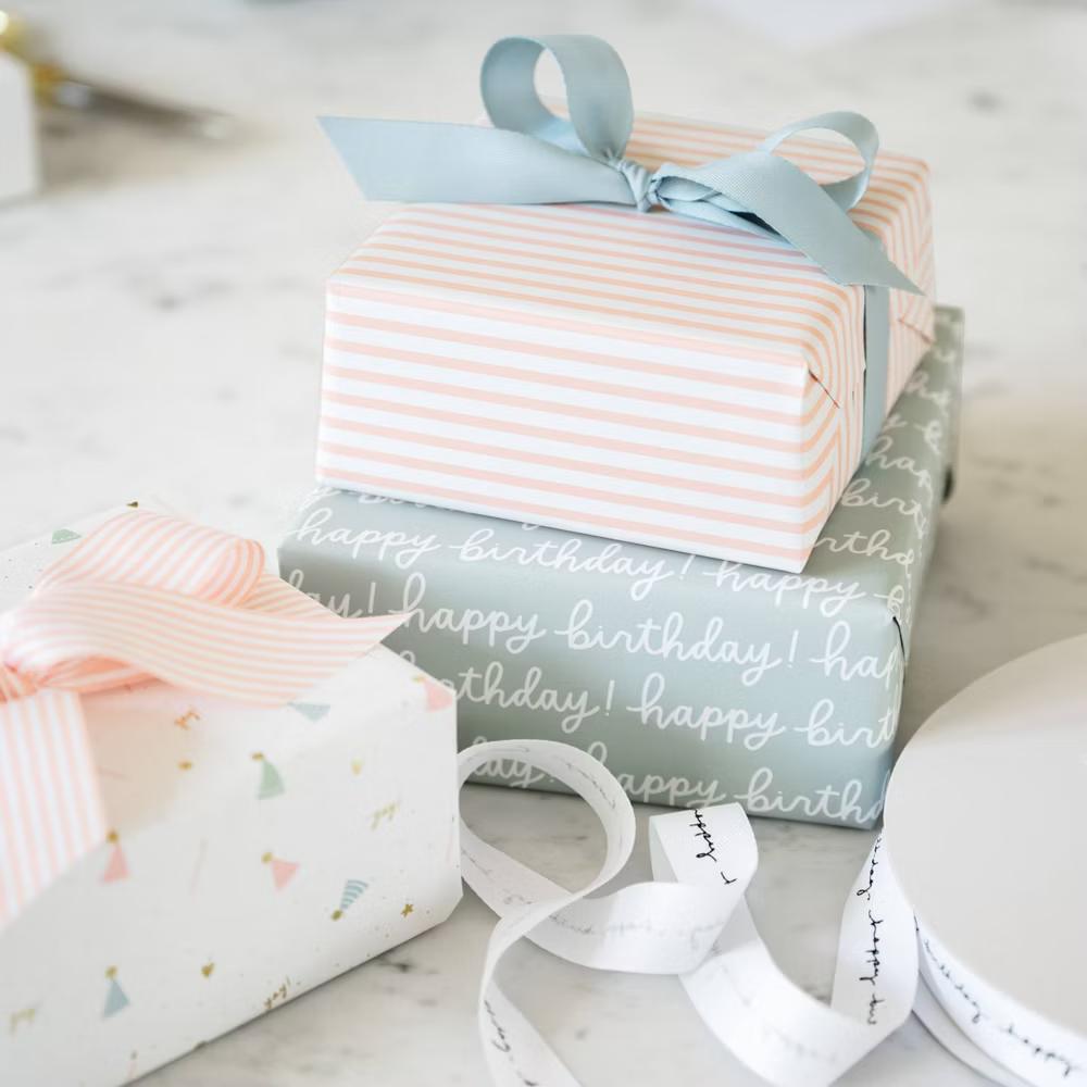 2pk 118"x30" Polka Dot and Striped Wrapping Paper Set Pink/White - Image 7