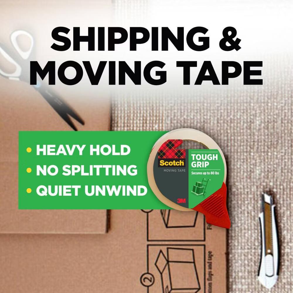 2ct Tough Grip Moving Tape with Dispenser: Clear Packing Tape for Moving Supplies & Boxes, 1.88" 1375" - Image 12
