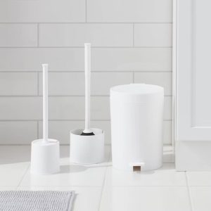 Toilet Brush White - Plastic Scrubber, Recyclable Holder, 16.25" Height