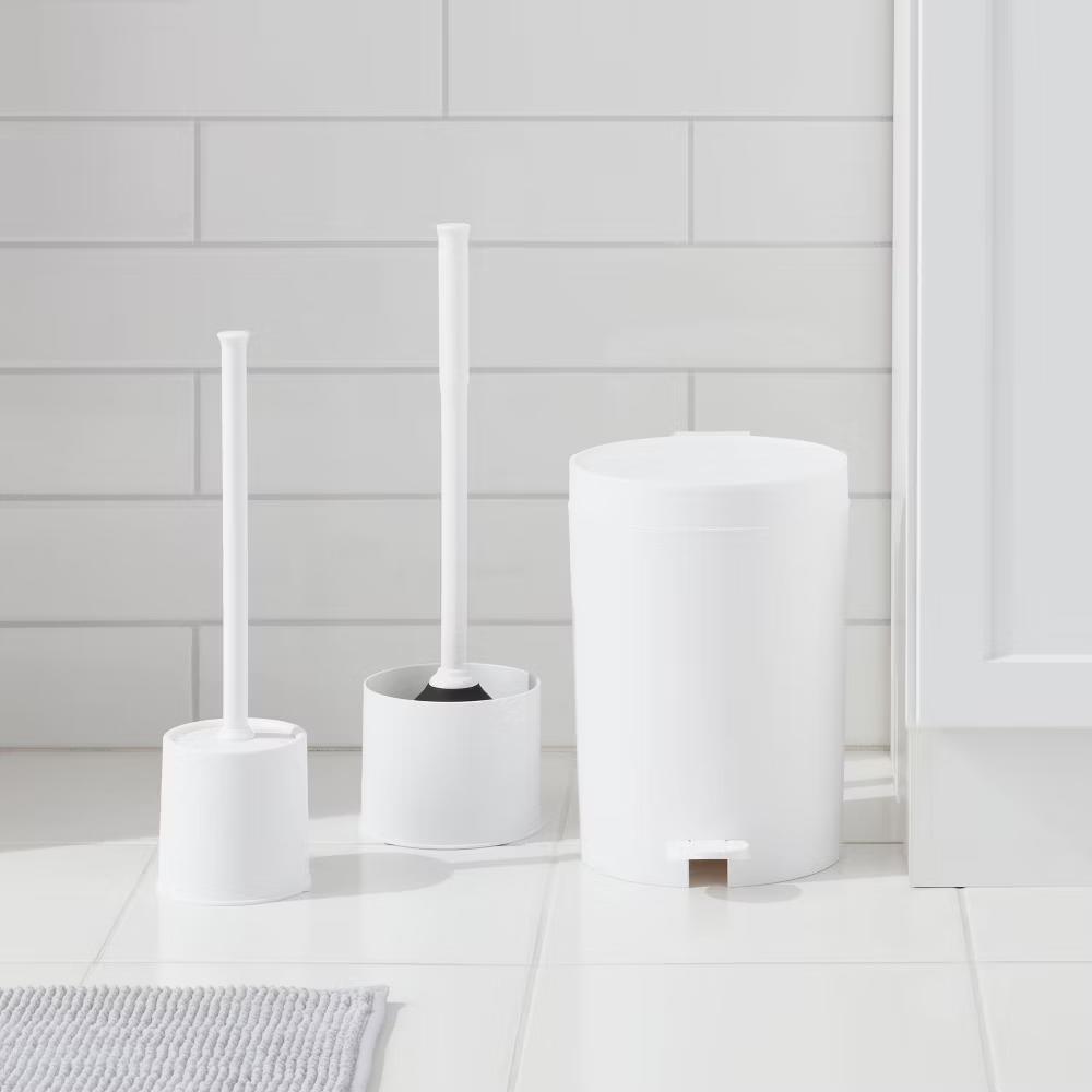 Toilet Brush White - Plastic Scrubber, Recyclable Holder, 16.25" Height
