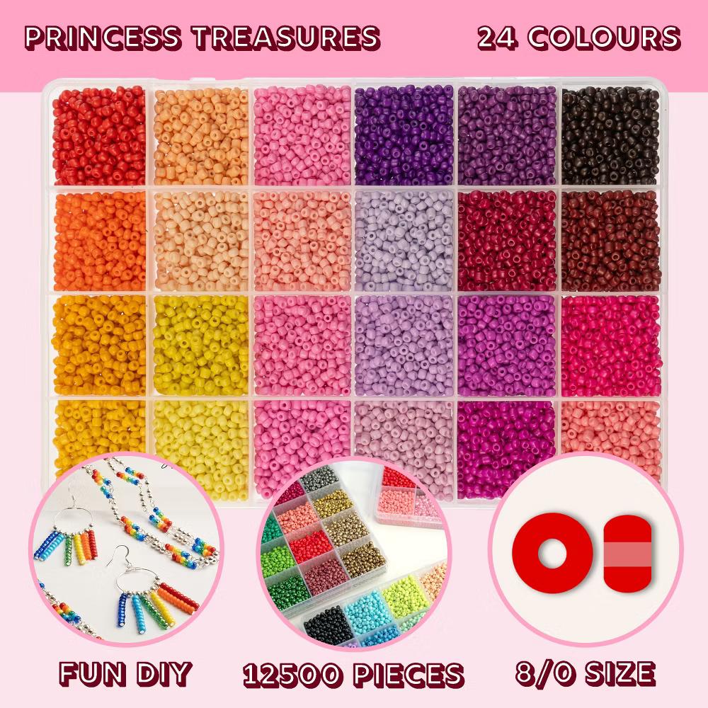 12500pcs Assorted Glass Seed Beads 8/0, 24 Colors Princess Treasures Round Bead for DIY Crafts Jewelry Making Bead Box - Image 8