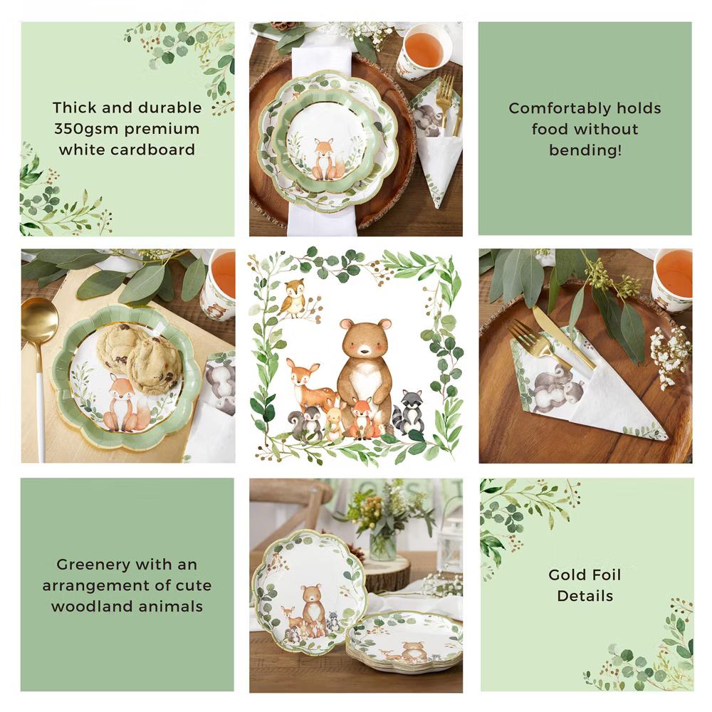 Woodland Baby Shower Decorations, 78-Piece Disposable Party Plates, Cups & Napkins Set for 16 Guests – Baby Shower Table Decor - Image 5