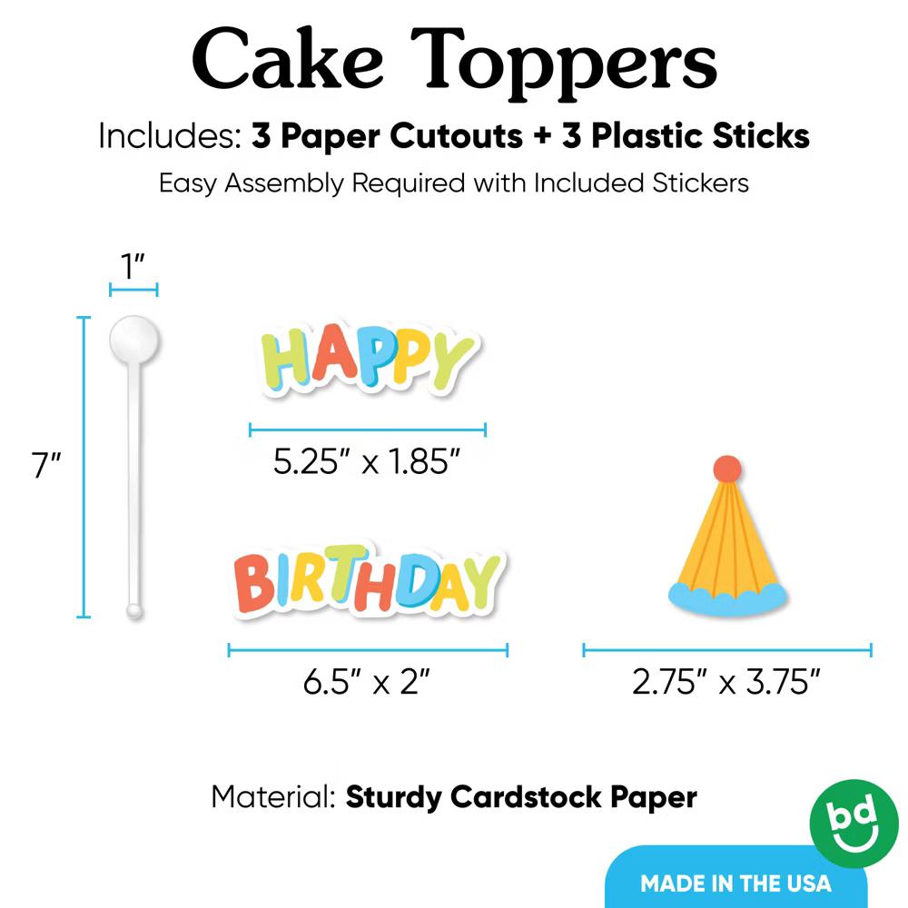 Party Time Colorful Happy Birthday Cake Topper Set, Fun Birthday Party Decorations for Kids, Teens, or Any Age - Image 2