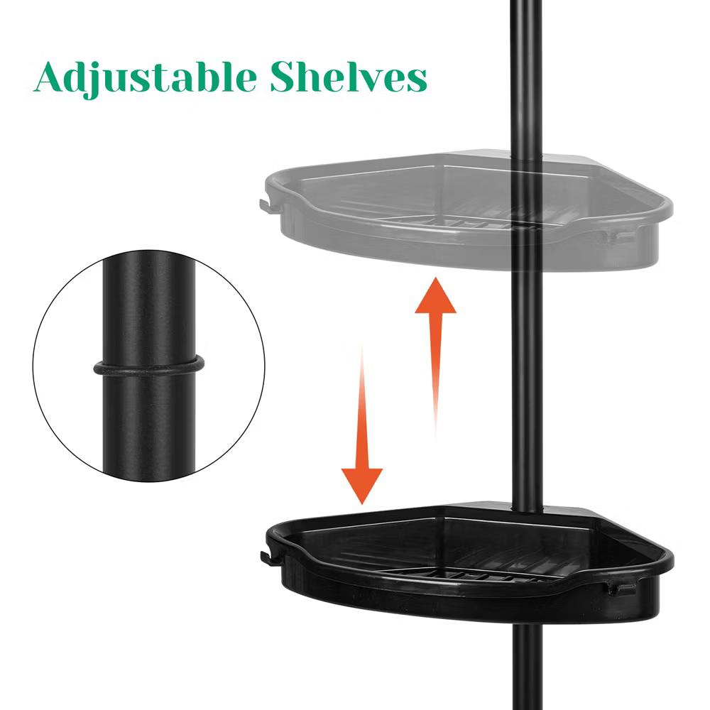 Bathroom Corner Shower Caddy Tension Pole, 4-Tier Rust-Resistant Bathroom Storage Organizer with Adjustable Shelves & Rubber Pad, 101''- 122'' Height - Image 5