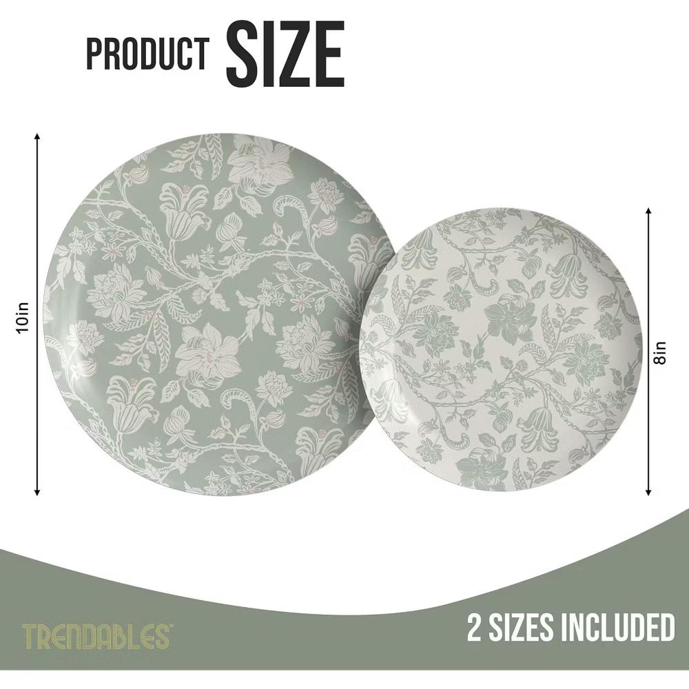 Earthtrends Floral Paper Plates Party Set for 32 Guests | Includes 32 Small 8" Dessert Plates & 32 Large 10" Dinner Disposable Plates | Gracy - Image 5
