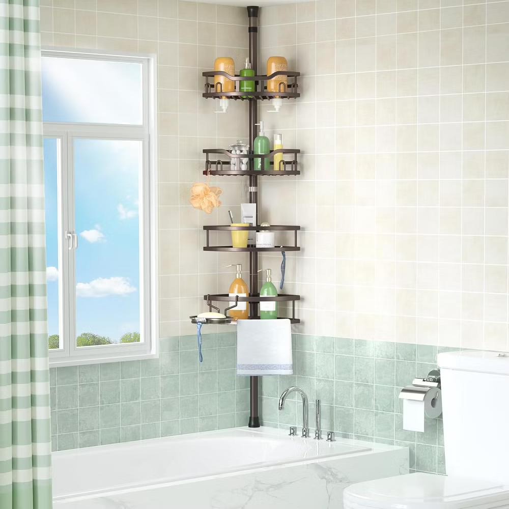 Corner Shower Caddy Tension Pole: Rustproof Stable 4-Tier Bathroom Organizer Shelves for Bathtub Shampoo Storage - Image 6