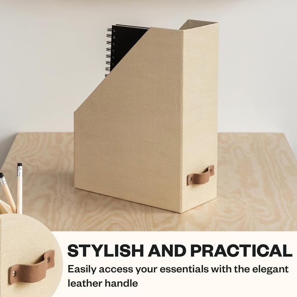 Bigso Estelle Magazine File Holder with Leather Handle – Desk Organizer for Papers and Catalogs, 12.6" 4.5" 9.8" - Image 8