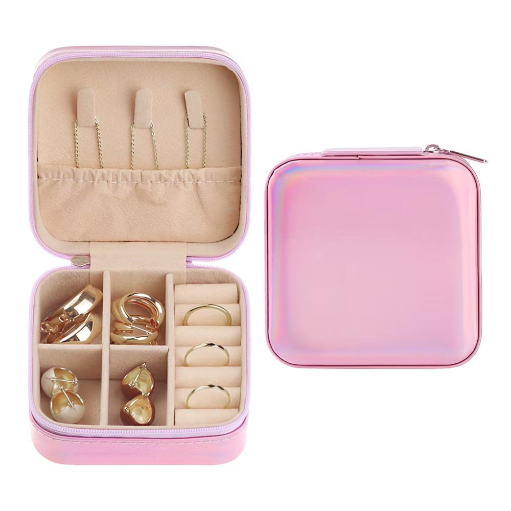 Travel Square Small Portable PU Leather Jewelry Organizer Case Storage