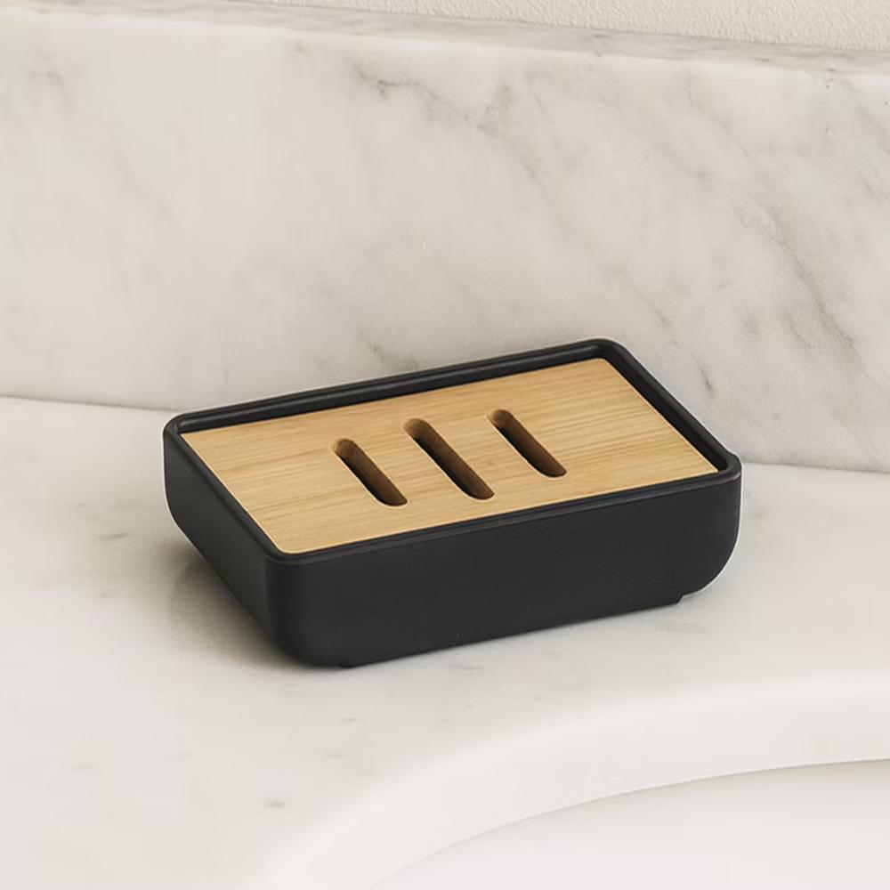 French Home Goods Minimalist Hand Soap Dish Rubber and Wood - Image 9