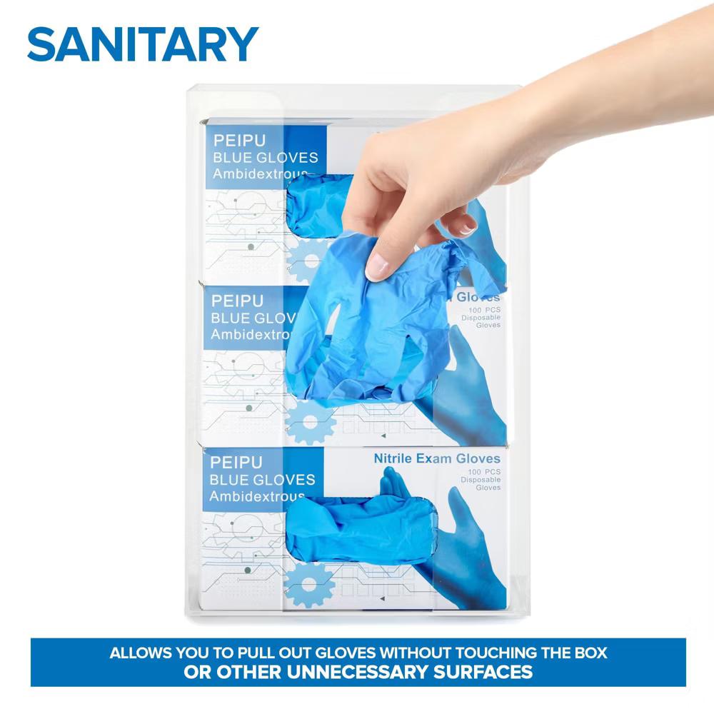 Stock Your Home Triple Acrylic Gloves Dispenser, Tissue Box Shelf, Glove Holder Wall Mount, For Kitchen, Cleaning Closet, Lab, Exam, Office - Image 2