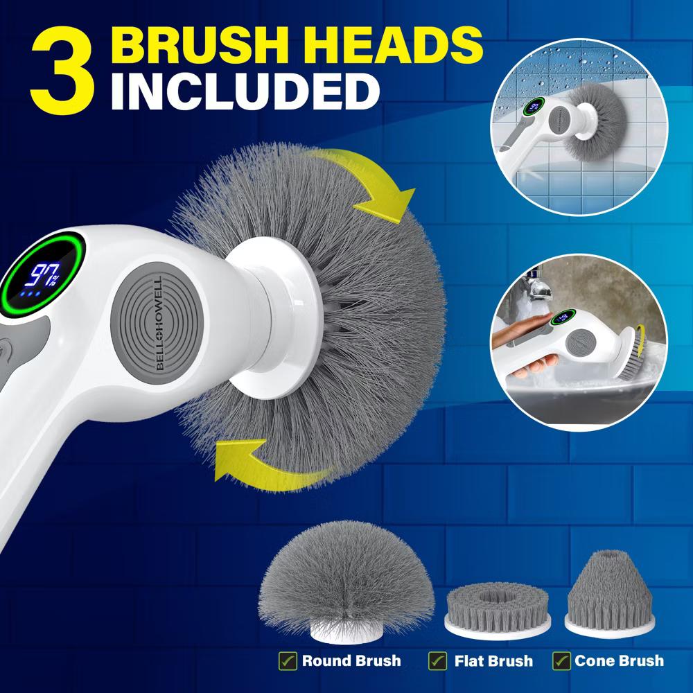 Scrubtastic Pro Spin Scrubber Electric Scrubber Rechargeable Power Scrubber Shower Tile Floor Grout Cleaner with LED Display - Image 5