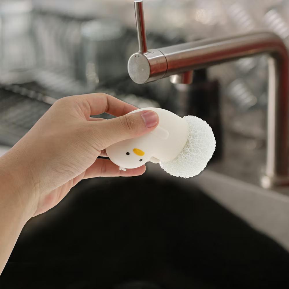 Duck Shape Dish Brush with Handle White 1 Pc - Image 2