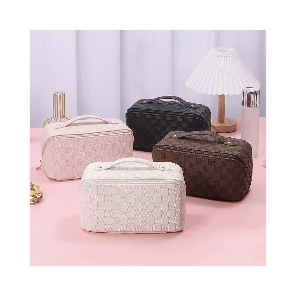 Checkered Makeup Bag, Large Capacity Cosmetic Bag with Handle, Portable Waterproof Travel Toiletry Organizer for Women - Image 16