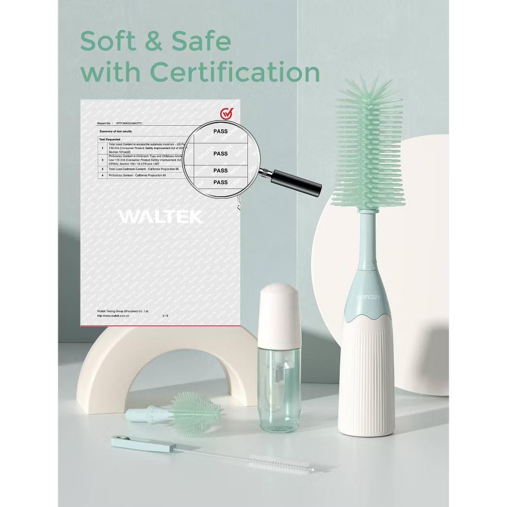 Momcozy Innovative Push-Press Design Bottle Brush Kit - 7ct: Plastic Scrub Cleaning Set for Household Use - Image 7