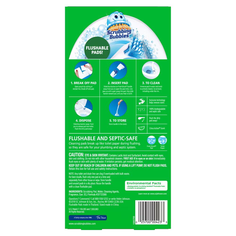 Scrubbing Bubbles Fresh Brush Toilet Bowl Cleaner Kit - Citrus - 1 Wand 8 Flushable Refills 1 Stand - Image 6