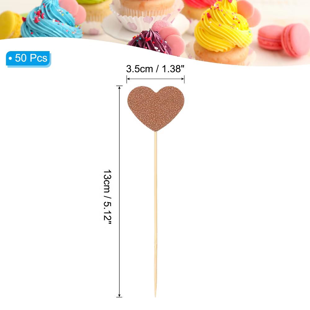 Wedding Engagement Birthday Decoration Heart Shape Cupcake Toppers Picks 50 Pcs - Image 19