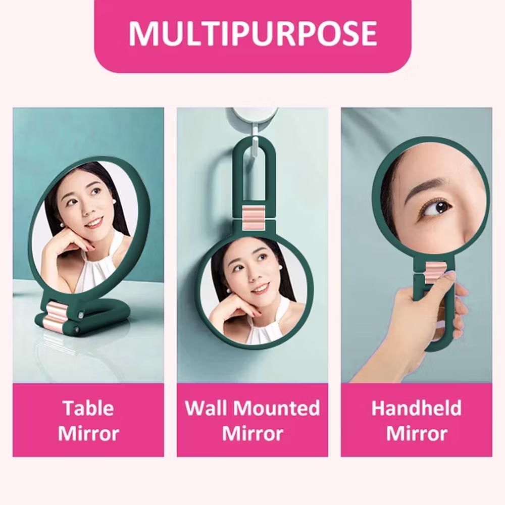 Mber Hand Mirror For Makeup Mirror 2-Sided 1X 10X Magnifying Mirror, Travel Mirror With Stand, Foldable Handheld Mirrors with Handle, Green - Image 4
