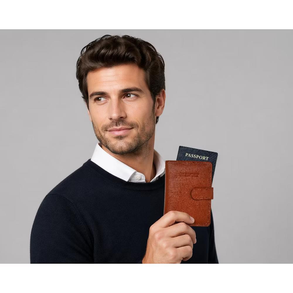 Steeltime Unisex leather passport holder. Color Options: Black, Brown, Navy, Teal, Red, Purple - Image 8