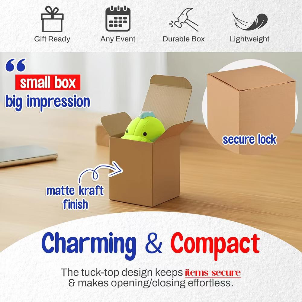 MT Products Tuck Top Kraft Paperboard Gift Boxes 3" 3" 4" - Pack of 500 - Image 3