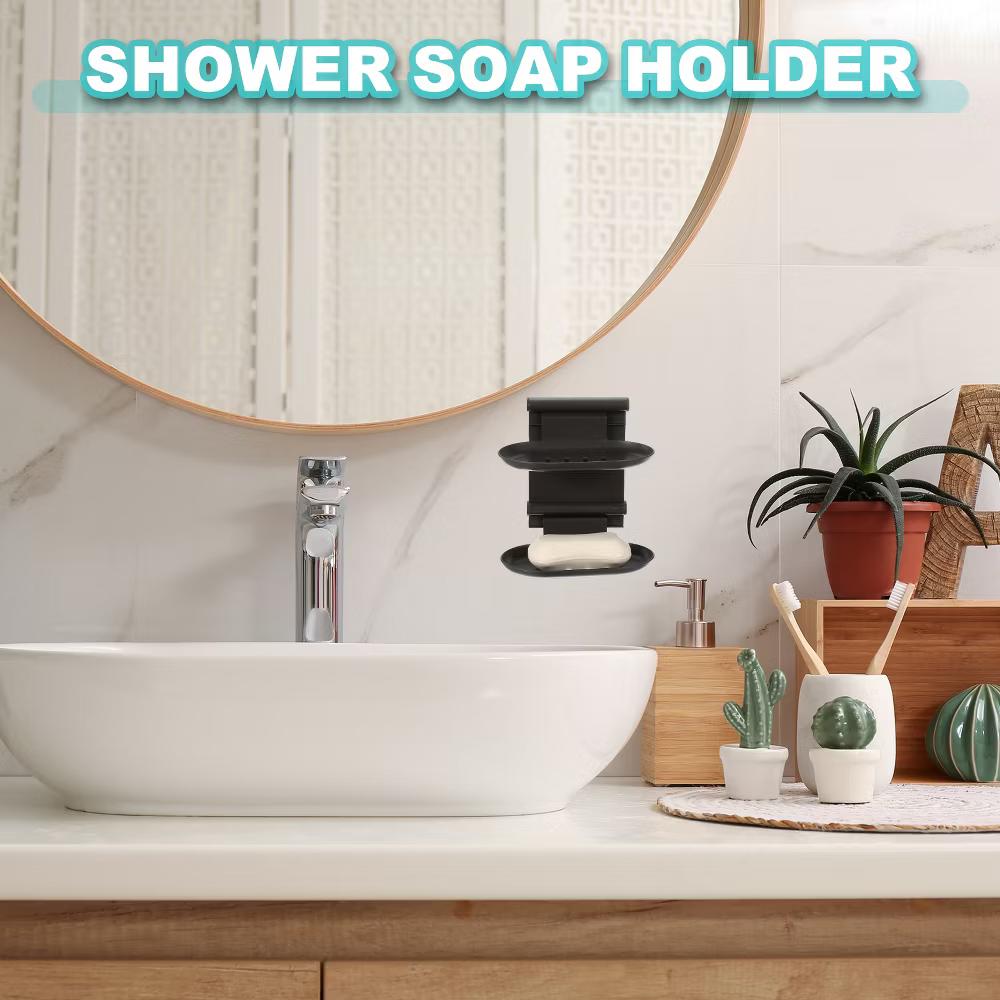 Adhesive Soap Dish Holder, No Drilling Double Wall Mounted Shower Soap Dish - Image 4