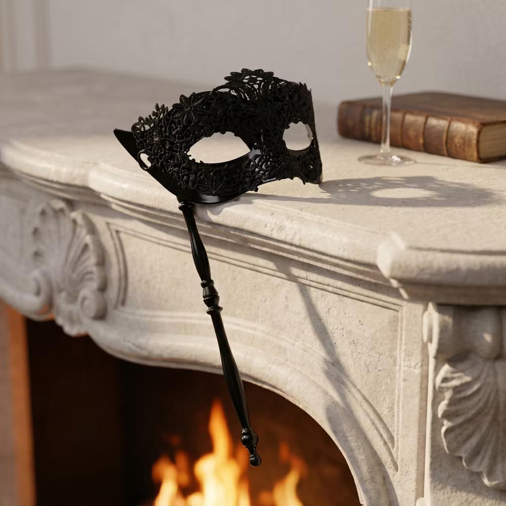 Handheld Masquerade Molded Venetian Plastic Eye Mask with Stick - Image 10