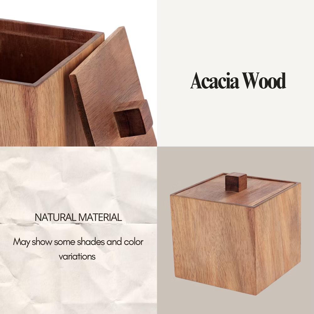 Square Acacia Wood Storage Box with Lid