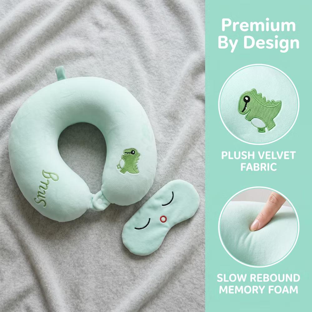 U‑Shape Memory Foam Travel Pillow Set with Decor Embroidery and Eye Mask 1Pc - Image 3