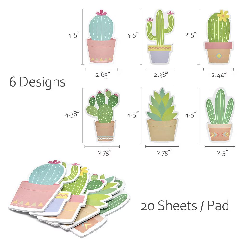 Cute Cactus Succulents Sticky Notes, Adhesive Memo Notepads for Home, Office, Work (Set of 6) - Image 2