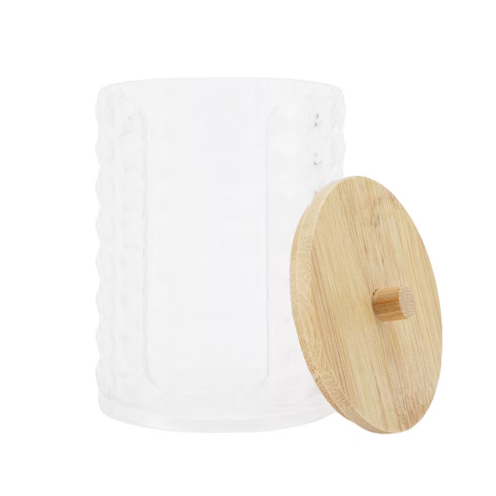 Acrylic Bamboo Wood Cotton Swab Jar for Bath Clear Wood Color 1 Pc - Image 11