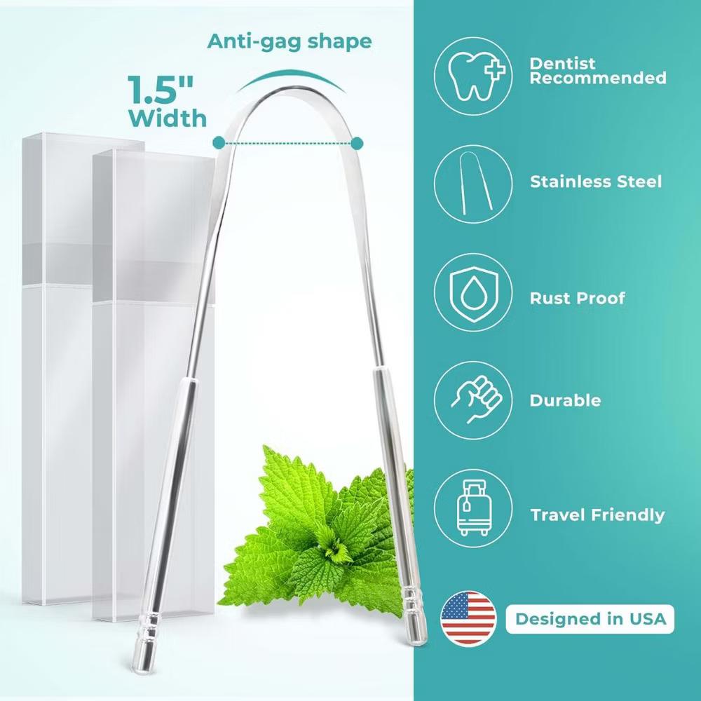 Tongue Scraper for Adults (2 Pack) with Travel Cases, Stainless Steel, Reduce Bad Breath, Easy to Use, Oral Care - Image 2