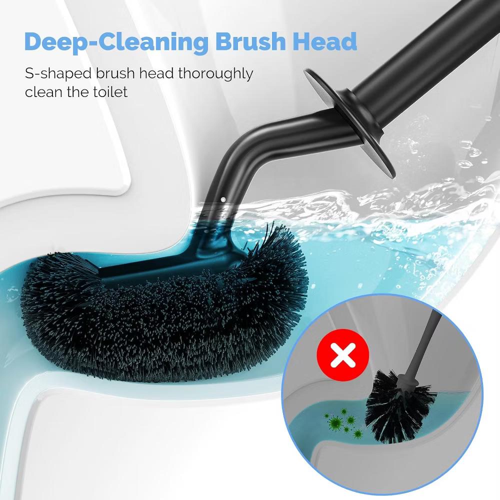 Toilet Bowl Brush Holder Set: Curved Design with Holder for Deep Cleaning Under Rim - Compact Hidden Scrubber for Small Space - Image 4