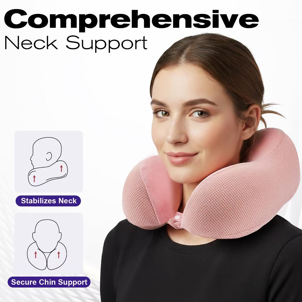 Neck Pillows for Travel Pillow, Travel Neck Pillow Airplane, Foldable Memory Foam Neck Pillow for Car Travel Sleeping with Ear Plugs, Pink - Image 5