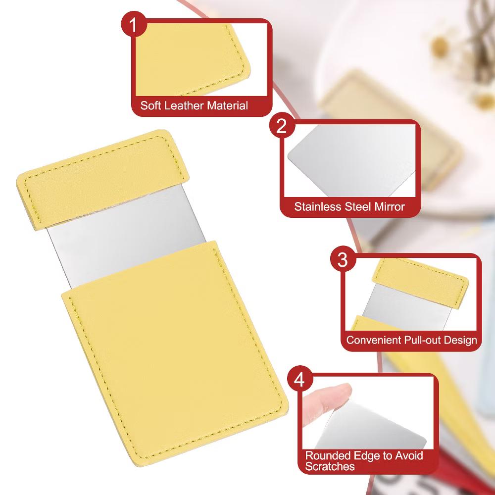 Stainless Steel Pocket Travel PU Leather Mini Mirror - Image 27