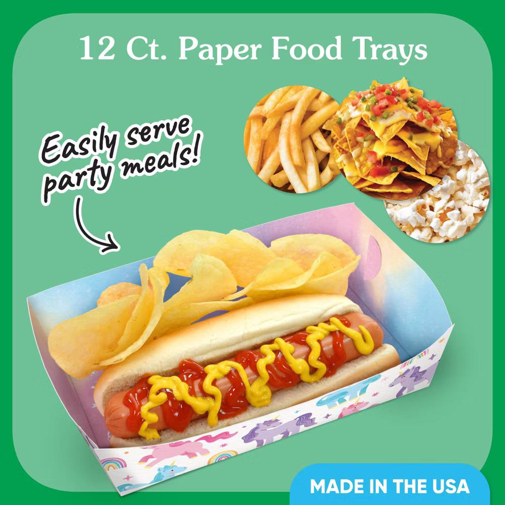Unicorn Party Paper Food Trays, Disposable Food Boats for Rainbow Unicorn Birthday, Double-Sided Paper Meal Holders - 12 Ct - Image 3