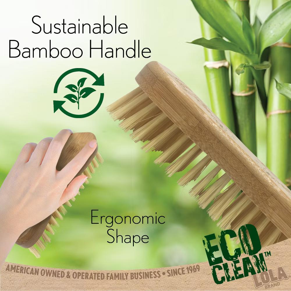 Bamboo Scrub Brush for Cleaning, Ergonomic Sustainable Durable Poly Bristles Made from Recycled Soda/Water Bottles Easy Hang Hole 1 Count - Image 4