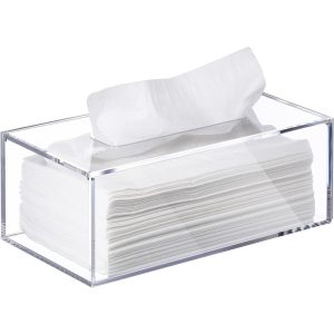 Clear Tissue Box, Acrylic Facial Tissue Box Holder Bathroom Tissue Holder, Modern Tissue Dispenser Decorative Box - Elavain