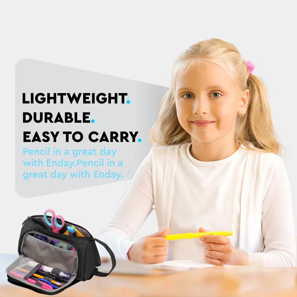 Large Capacity Pencil Case, 3-Compartment Zipper Pencil Pouch, Cute Pencil Case Organizer - Image 6