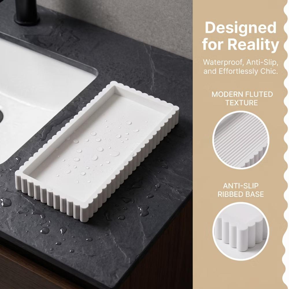 2Pc Round Silicone Vanity Tray Set Decorative Catchall Organizer for Bathroom Countertop Perfume White - Image 40