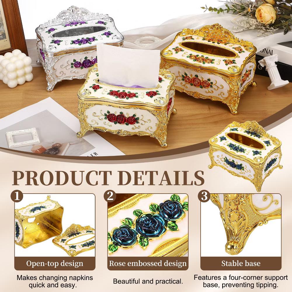 Luxurious Rose Tissue Box Rectangular Plastic Napkin Box Vintage Tissue Paper Holders - Image 6