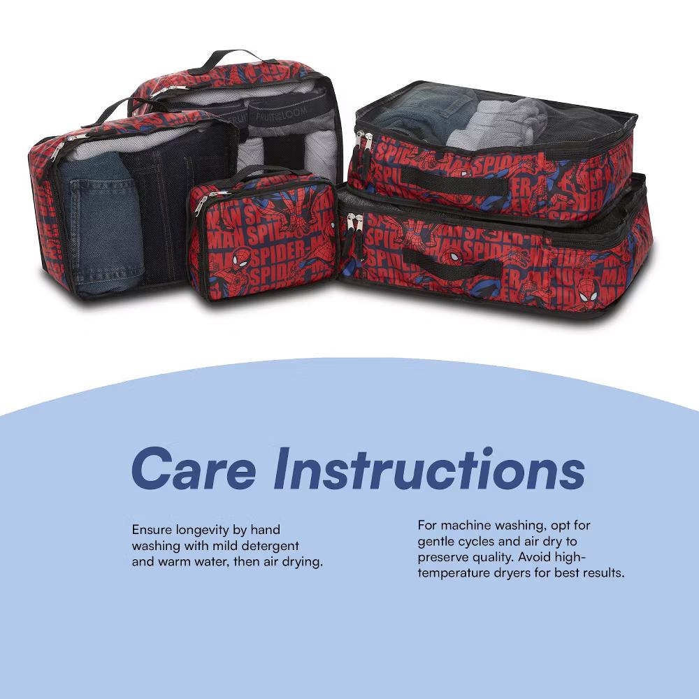 Spiderman 5-Piece Packing Cube Set - 5 Piece Packing Cube Travel Essential - Luggage Organizer Set - For Kids,Teens, Adults