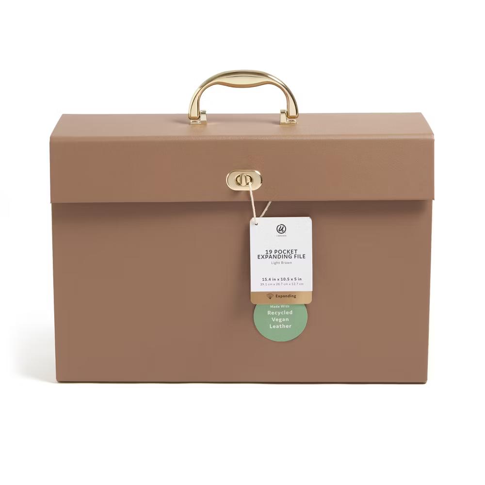 19 Pocket Recycled Pleather Expandable File Light Brown: File Organizer & Holder, Letter Size, Storage Bin - Image 6