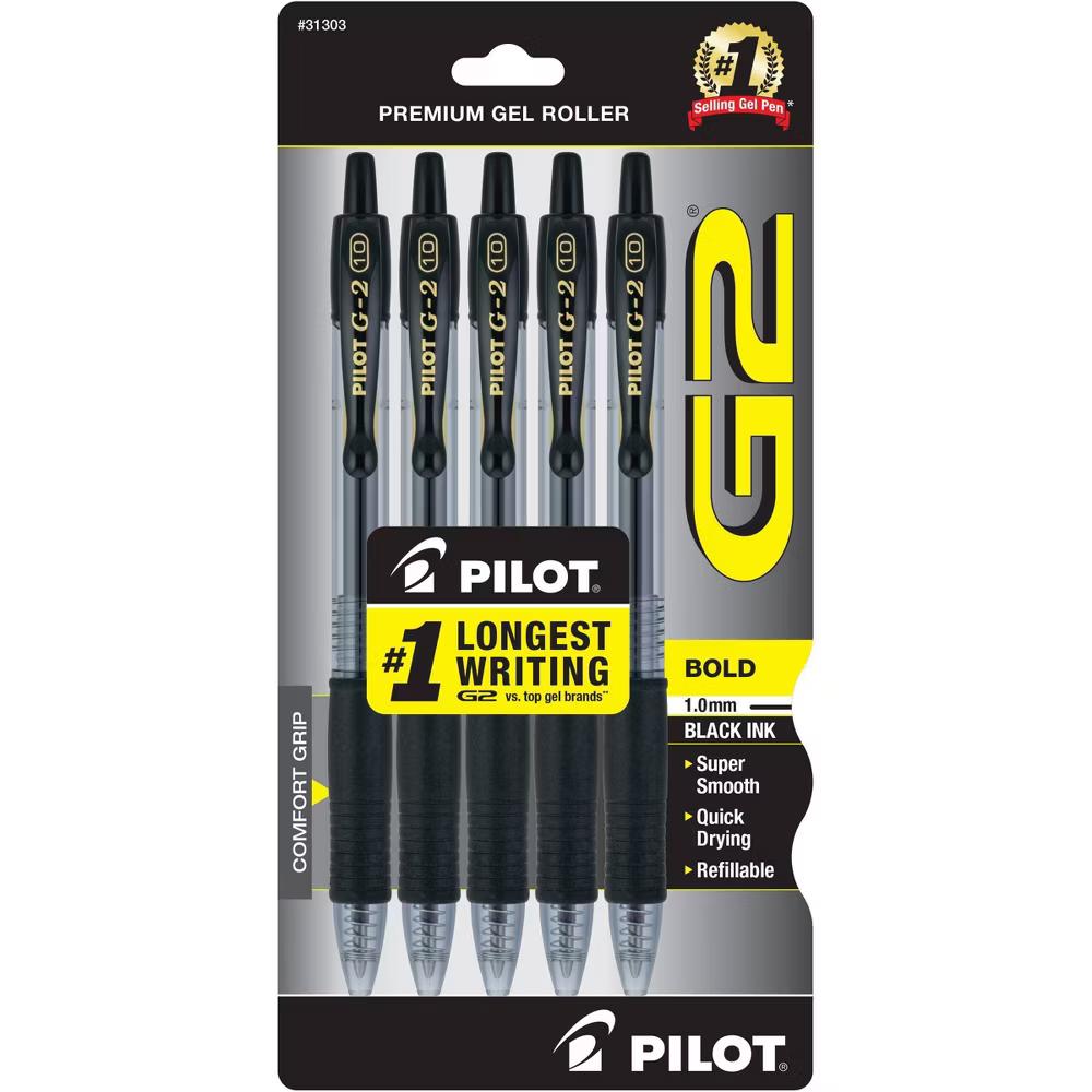 5pk G2 Premium Gel Pens Bold Point 1.0mm Black Ink: Stationery & Office Supplies