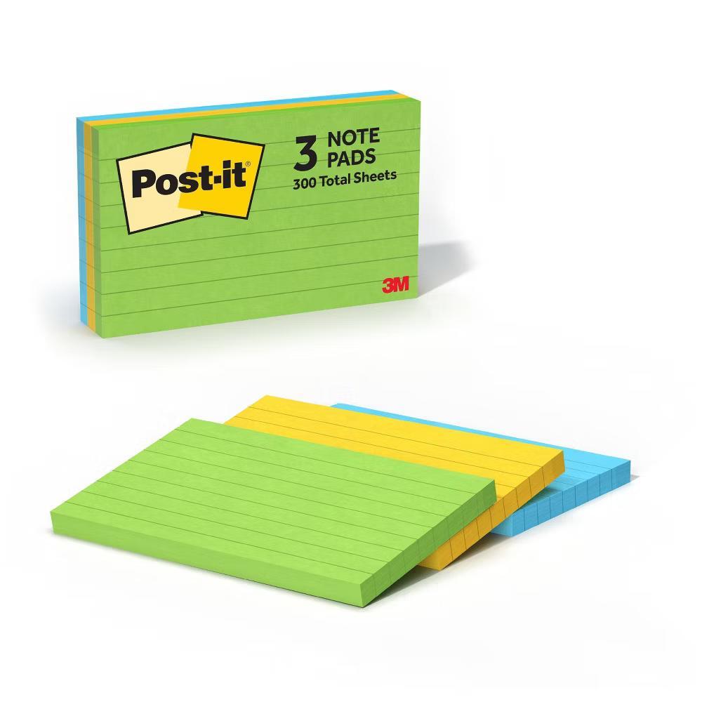 Notes 3pk 3" 5" 100 Sheets/Pad Floral Fantasy Collection: Sticky Notes, Multicolor, Art & Design, Uncoated Paper