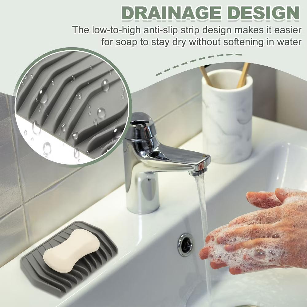 Soap Dish with Drainage, Silicone Self Draining Soap Bar Holder 2 Pcs - Image 2
