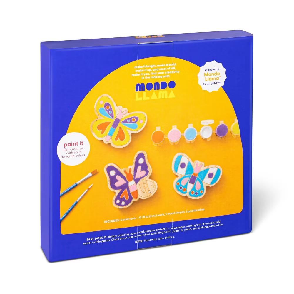3pk Paint-Your-Own Wood Butterfly Set - Kids Craft Kit with Acrylic Paints & Brushes, Non-Toxic - Image 2