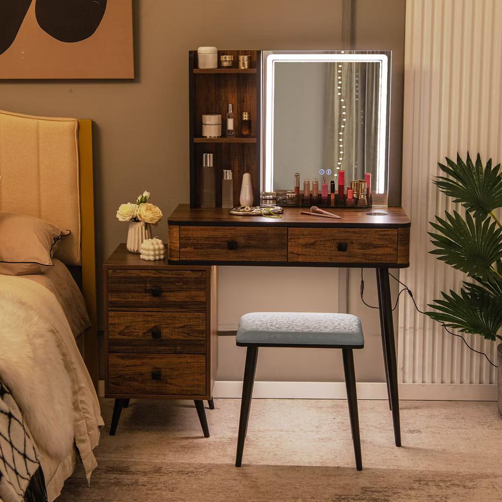 Vanity Set with Dimmable Lighted Mirror 3 Lighting Modes