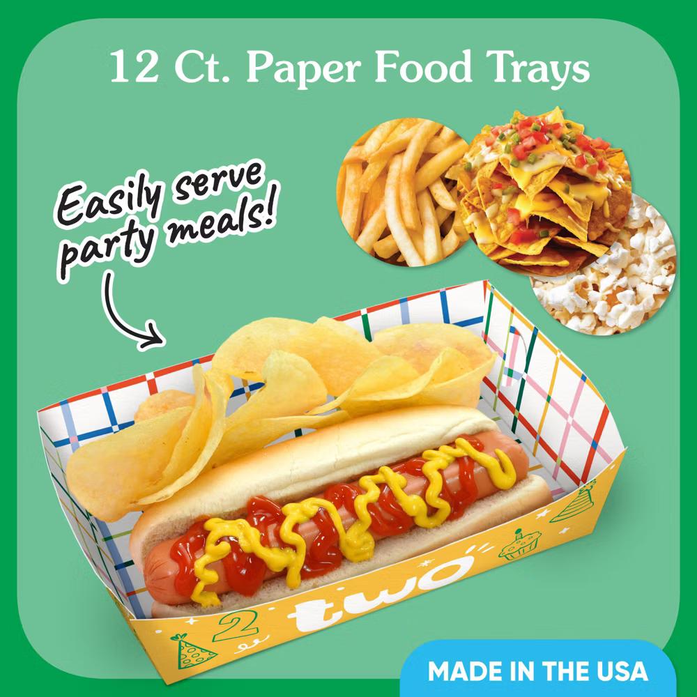 Time Two Party 2nd Birthday Paper Food Trays, Disposable Food Boats for Colorful Birthday, Double-Sided Meal Holders - 12 Ct - Image 4
