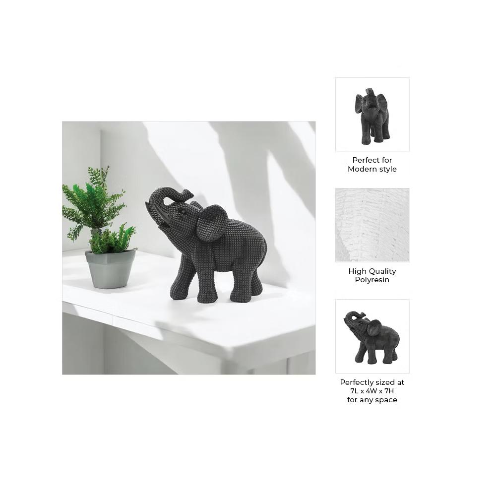 Sagebrook Home 7" Elephant Sculpture - Decorative Polyresin Elephant Statue For Home Decor - Table Accent, Desktop Figurine - Image 3
